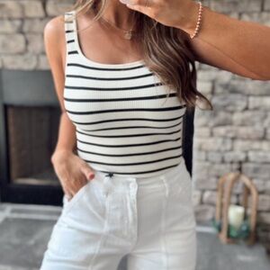 Boutique Black and cream seamless Striped Bodysuit